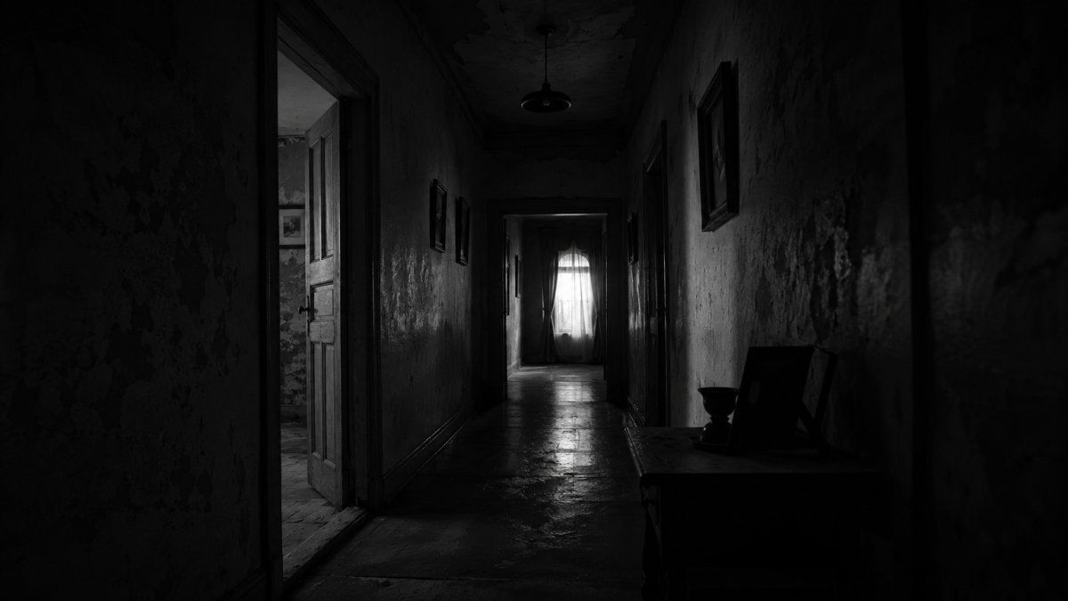 Pasillo oscuro y aterrador en la noche