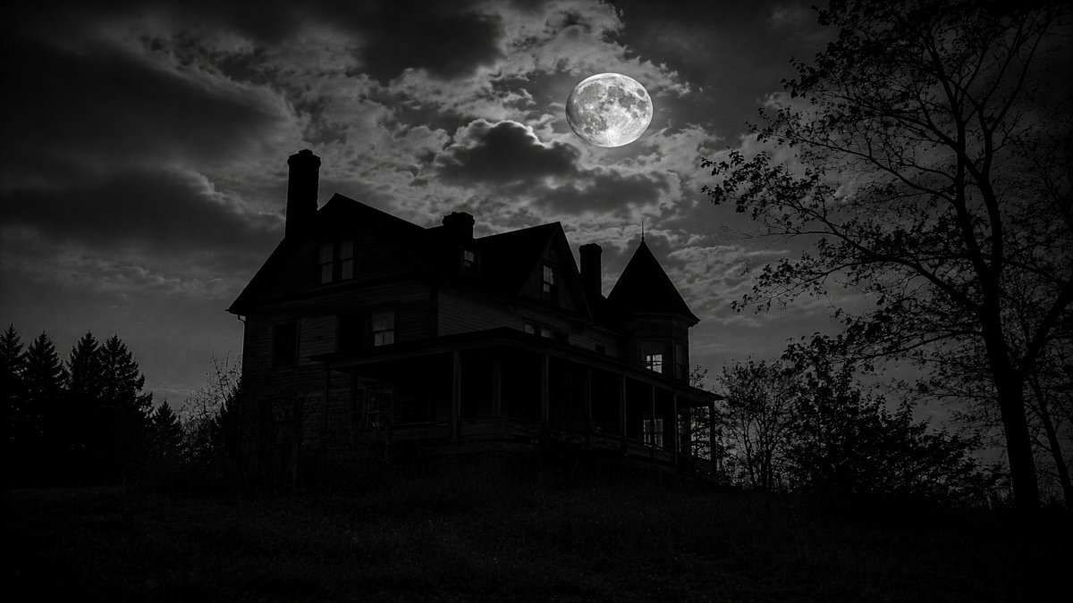 La silueta de una casa bajo la luz de la luna